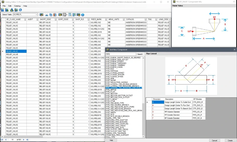 Bentley OpenPlant Modeler catalog